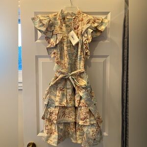 Ulla Johnson Ruffled Mini Dress in Cream and Blue